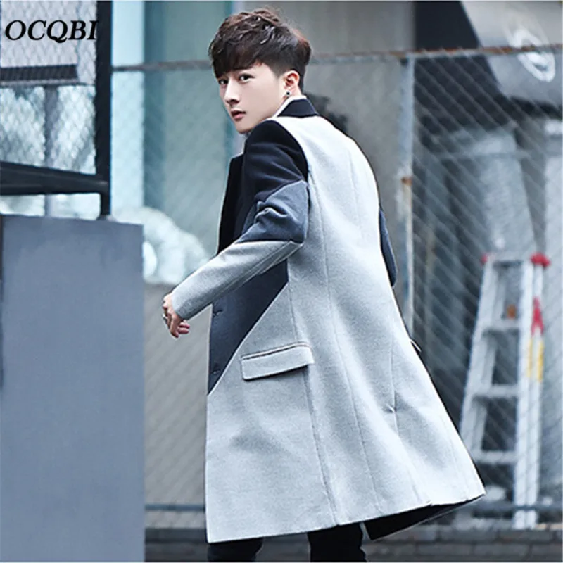 Korean Style Slim Mens Coats Print Overcoats Fashion Casual Winter Dress Coat Mens Plus Size