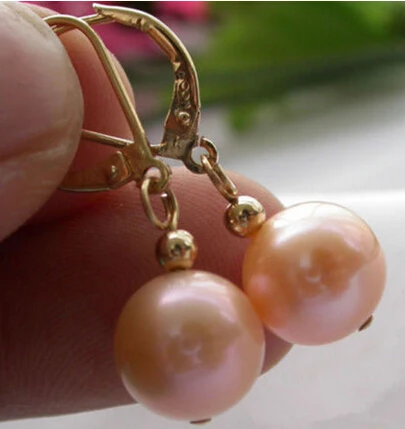 

wb003 Pretty 10mm Round Pink South Sea Shell Pearl Gold Plated Leverback Earrings