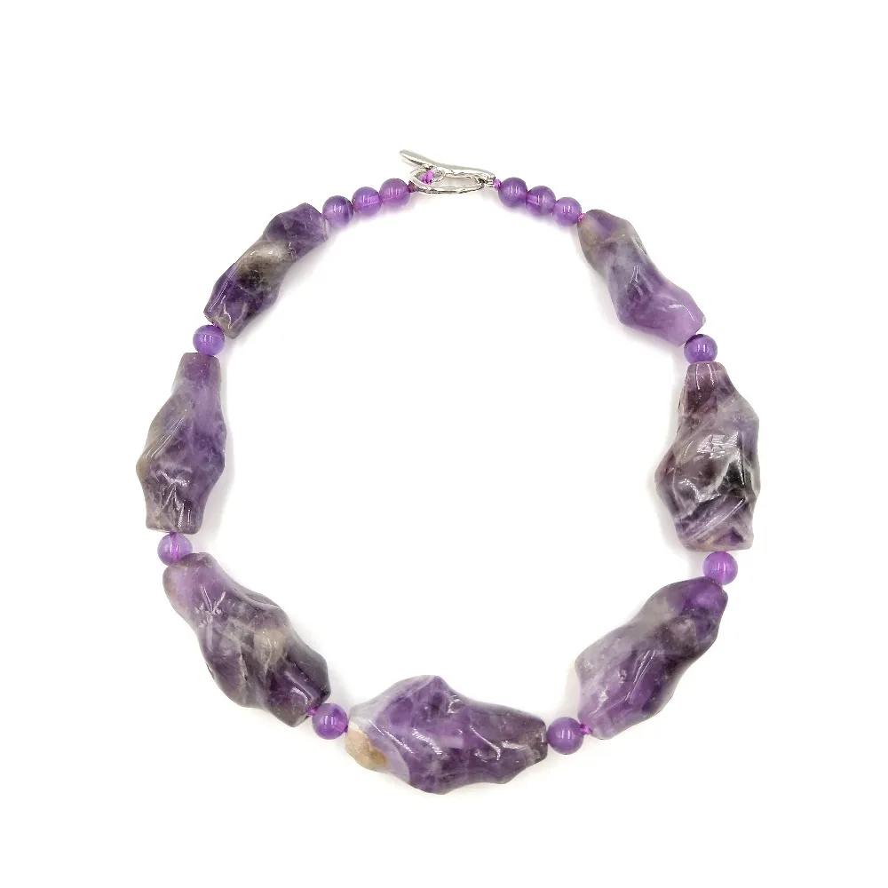 

LiiJi Unique Stock sale Choker Huge Stone Natural Amethysts Irrgular shape Fashion Necklace Nice Gift for Women