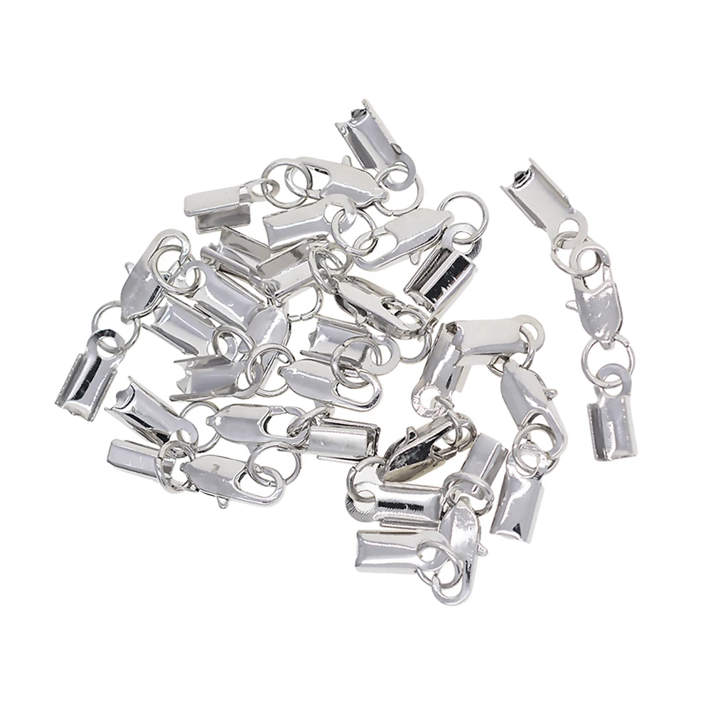 12 Sets Crimp Cord End Cap Clips Bail Tips Connector Findings with Lobster Clasp for Necklace Bracelet Jewelry Making