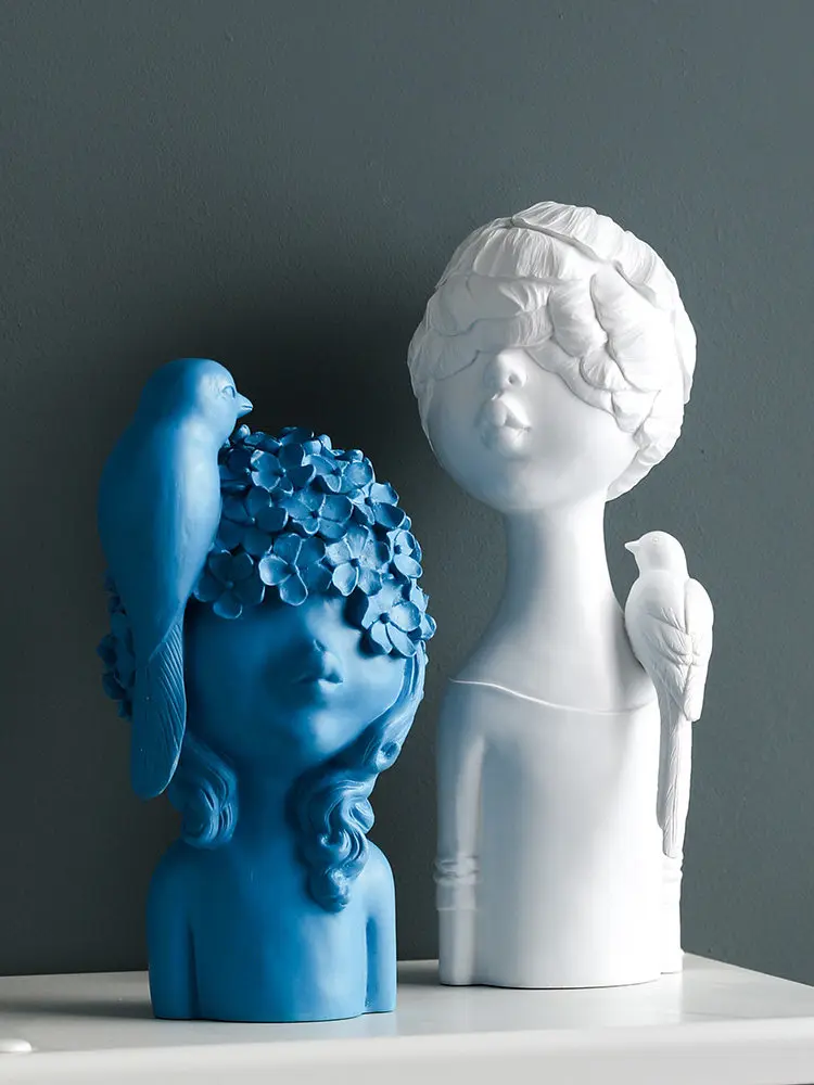 

Nordic Style Resin Birds Cute Girls Decorative Ornaments Bar Hotel Livingroom Table Sculpture Home Furnishing Crafts Decor Art