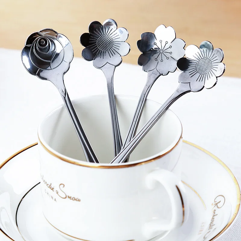 XUNZHE 1 قطعة الإبداعية المطبخ Coffeeware زهرة شكل الفولاذ المقاوم للصدأ ملاعق القهوة الآيس كريم ملعقة خلط أنيقة ملعقة الحلوى/ الحلويات