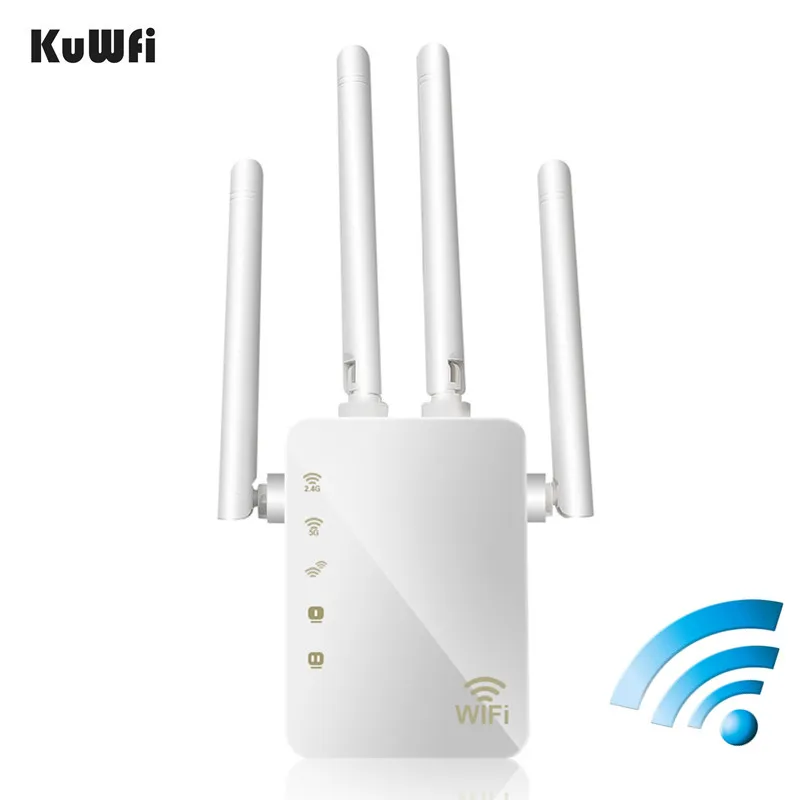 KuWFi 1200 Мбит/с Wi-Fi ретранслятор с 4 внешними антеннами, 2 порта Ethernet, 2,4& 5 ГГц двухдиапазонный усилитель сигнала с полным покрытием Wi-Fi