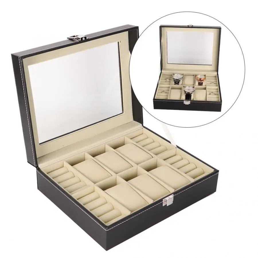 6+ 4 слота коробка для хранения часов кольцо кейс органайзер для сережек Коллекция ювелирных изделий контейнер для демонстрации черный держатель часов или Чехол i