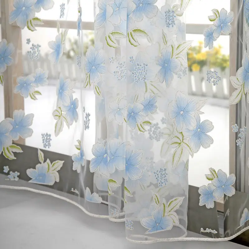 Sheer Voile Tulle Window tulle Curtains Bedroom Living Room Balcony Flowers Printed Tulip Sun-shading Translucent Curtain