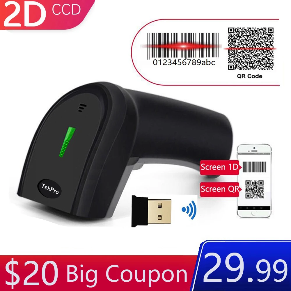 

TekPro Wireless QR 1D 2D Barcode Reader Computer Screen Mobile Payment 2D Wireless Barcode Scanner