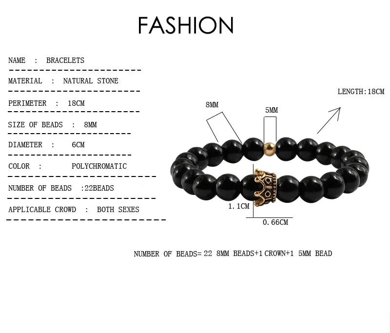 Горячее предложение, новинка, Очаровательная корона, мужские браслеты, натуральный камень, белый фарфор, бусины, браслеты, аксессуары для рук, для женщин, эластичная веревка, ручная цепочка