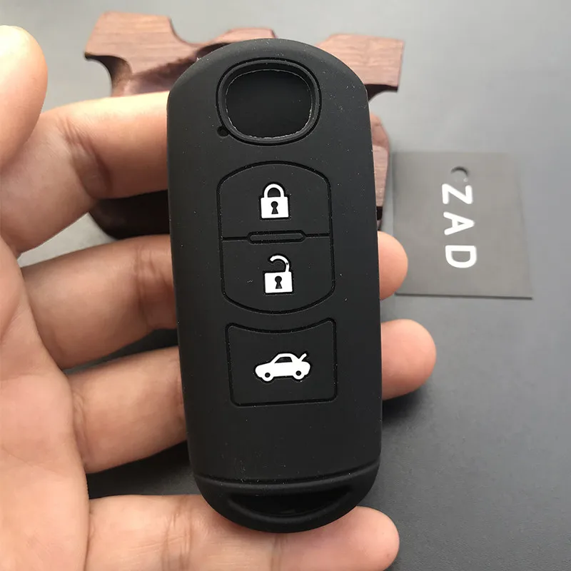 Чехол для ключей ZAD из силиконовой резины для MAZDA 3 5 6 Axela CX5 CX7 Atenza Core-wing 3 кнопки Smart Remote key shell - Название цвета: Черный