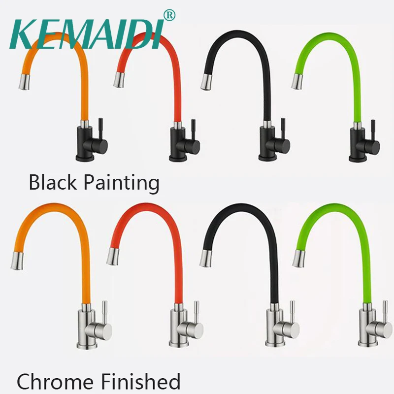 

KEMAIDI 4 Colors Silica Gel Nose Kitchen Faucets Any Direction Rotating Kitchen Tap Single Handle Cold and Hot Water Mixer