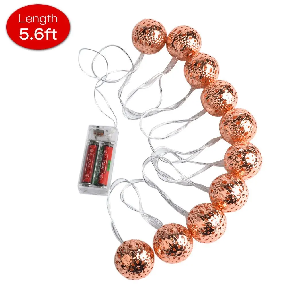 

Crazyfire 5.6ft 10 LED String Lights Copper Moroccan Orb Fairy Lights, Festival Ambiance Lighting, Christmas, Wedding, Party