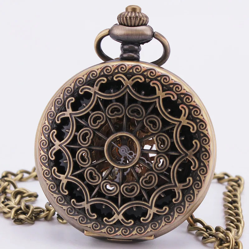 Steampunk Baroque Vintage Retro Antique Gothic Bronze Hollow Mechanical Pocket Watch Sweater Sweater Chain Clock Necklace