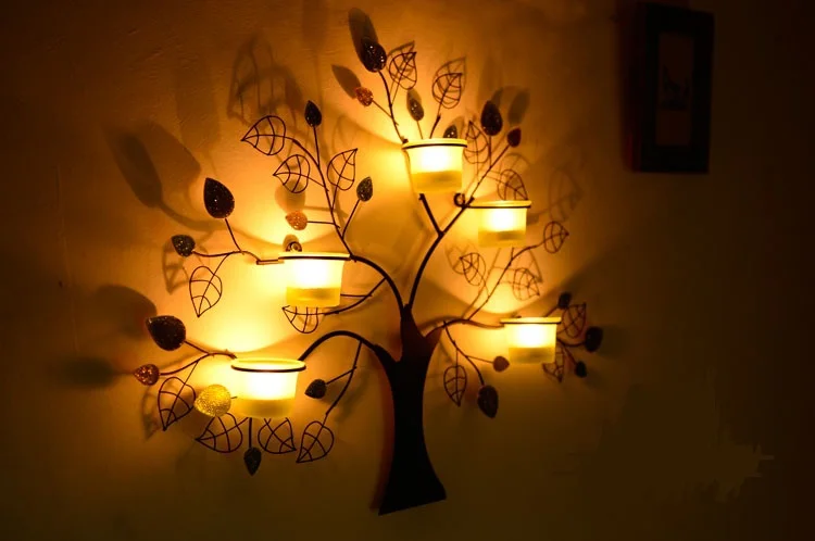Креативный ручной работы Железный арт дерево форма подсвечник декоративный настенный стеклянный ветер лампа ремесленники украшения Аксессуары