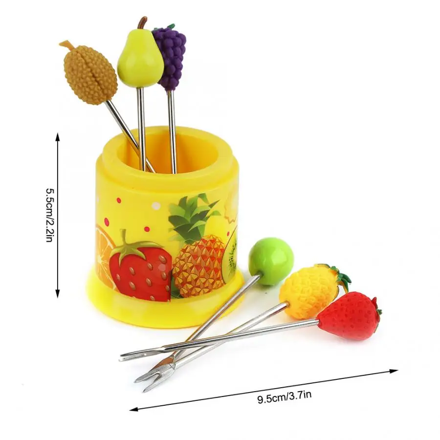 Мода прекрасный 6 шт./компл. милые Нержавеющая сталь вилки для фруктов десерт торт набор вилок дома вечерние подарок Симпатичные Фрукты Вилка для овощей комплект - Цвет: Цвет: желтый