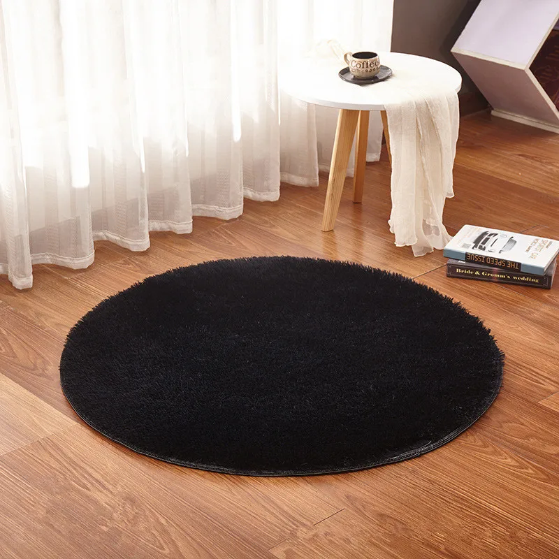 cheap Round carpet solid color simple silk floor mat bedroom study rug chair hanging basket computer swivel chair ottoman blanket