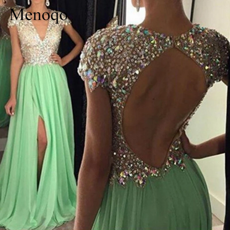 

Real Images A line Evening Dress 2019 Elegant Luxury Side open Cap sleeve Beaded Long Evening Gowns China Dresses DB28002