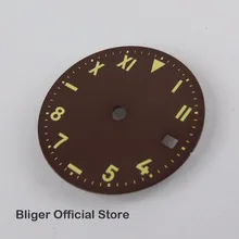 BLIGER 28,5 мм коричневый циферблат часов зеленые знаки окошко даты часы уход за кожей лица подходит для MIYOTA 82 Move для мужчин t мужские часы