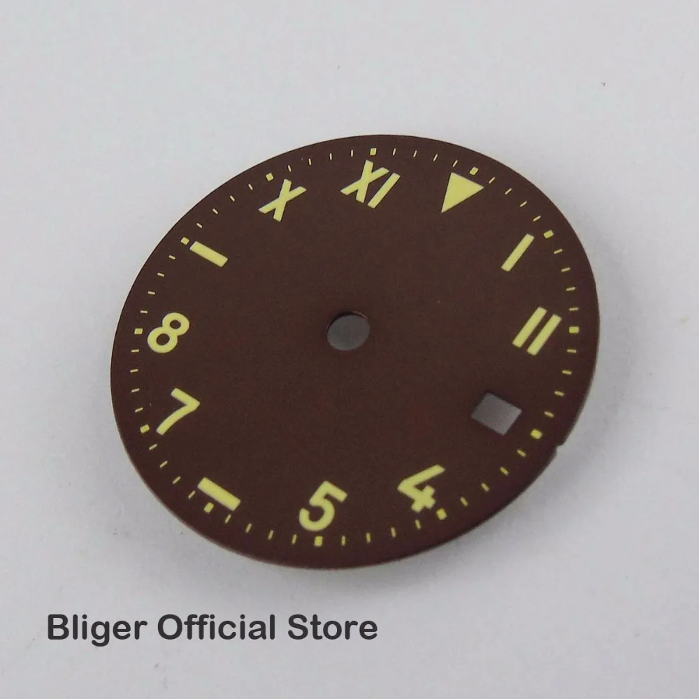 BLIGER 28.5mm Brown Watch Dial Green Marks Date Window Face Fit For MIYOTA 82 Movement Men's | Наручные - Цена: 