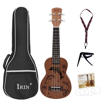 

IRIN Soprano Ukulele 21 inch Sapele Wood Pattern Dolphin 4 Strings Guitar Uke Metal Tuning Peg Delicate Gift