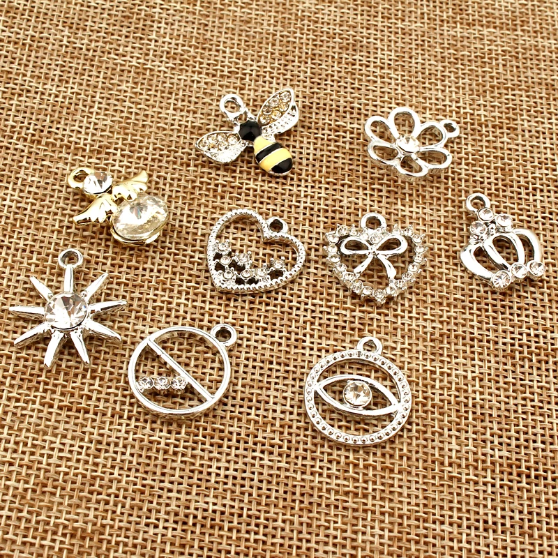 

10pcs Silver European Heart Dangle Earrings Charms DIY Necklace Findings For Women Handmade Circle Flower Punk Pendant Accessory