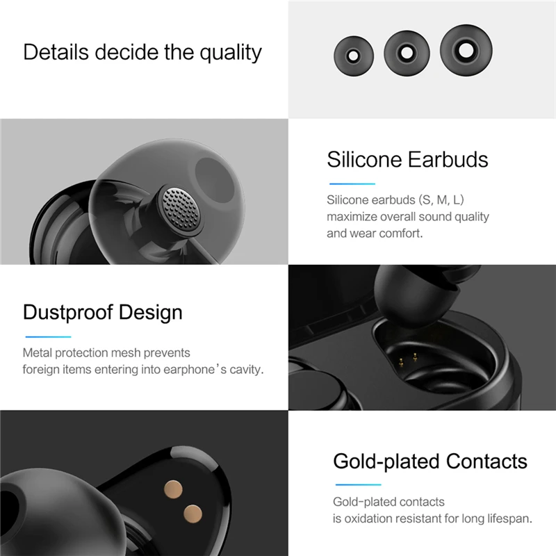ROCKSPACE EB30 Bluetooth 4.2 Touch Control Hifi Earphone Wireless Earbuds Stereo Microphone for Phone With Charger Box Headset
