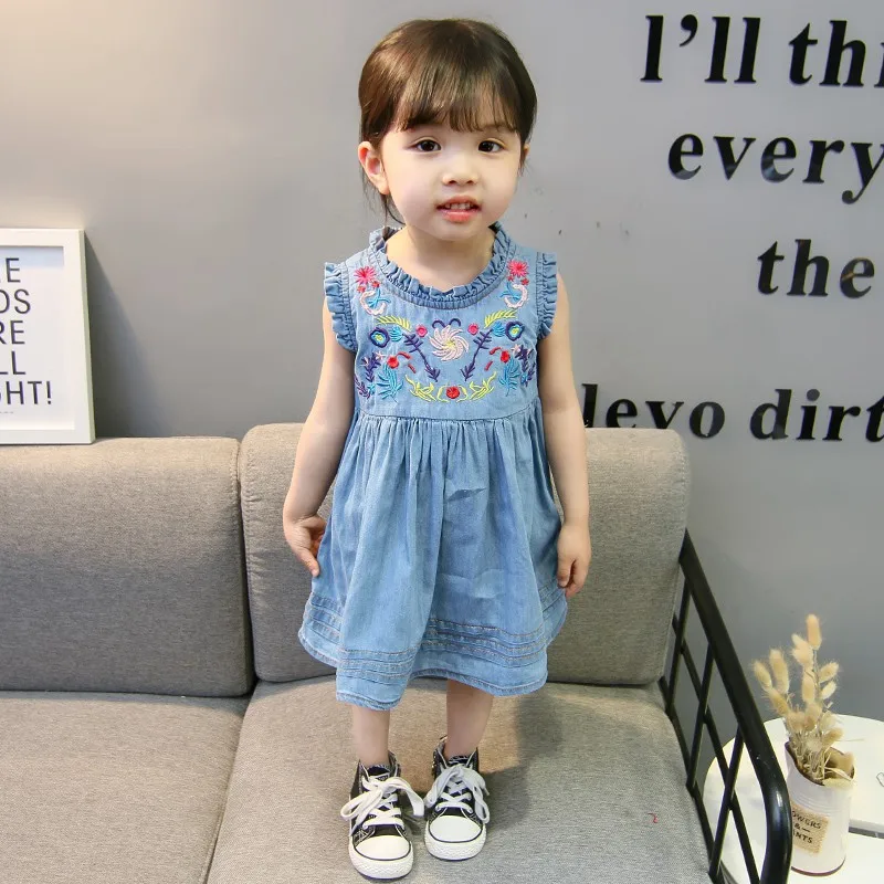 COOTELILI 70-120cm Fashion Summer Children Clothing Cute Embroidery Denim Dress Kids Girls Daughter Jeans Dresses Girl  (5)
