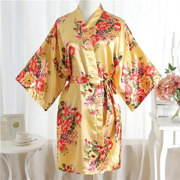 Китайский халат невесты для невесты, летнее Новое кимоно, ночная рубашка с цветочным узором, сексуальный женский халат для свадебной вечеринки, ночная рубашка - Цвет: Rayon Yellow 1
