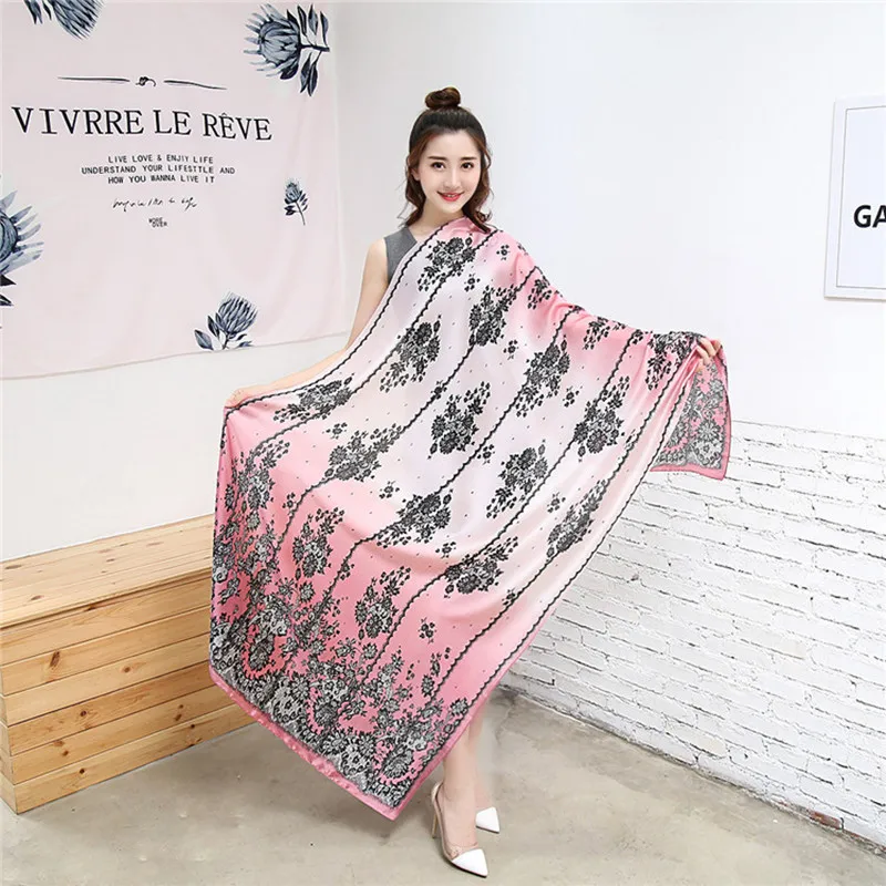 

Beautiful flower design women's scarves and shawls large size multi-use luxury silk scarf office lady pashmina traveling wraps