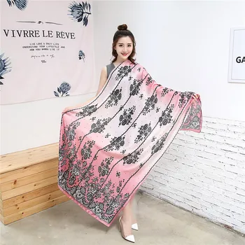 

Beautiful flower design women's scarves and shawls large size multi-use luxury silk scarf office lady pashmina traveling wraps