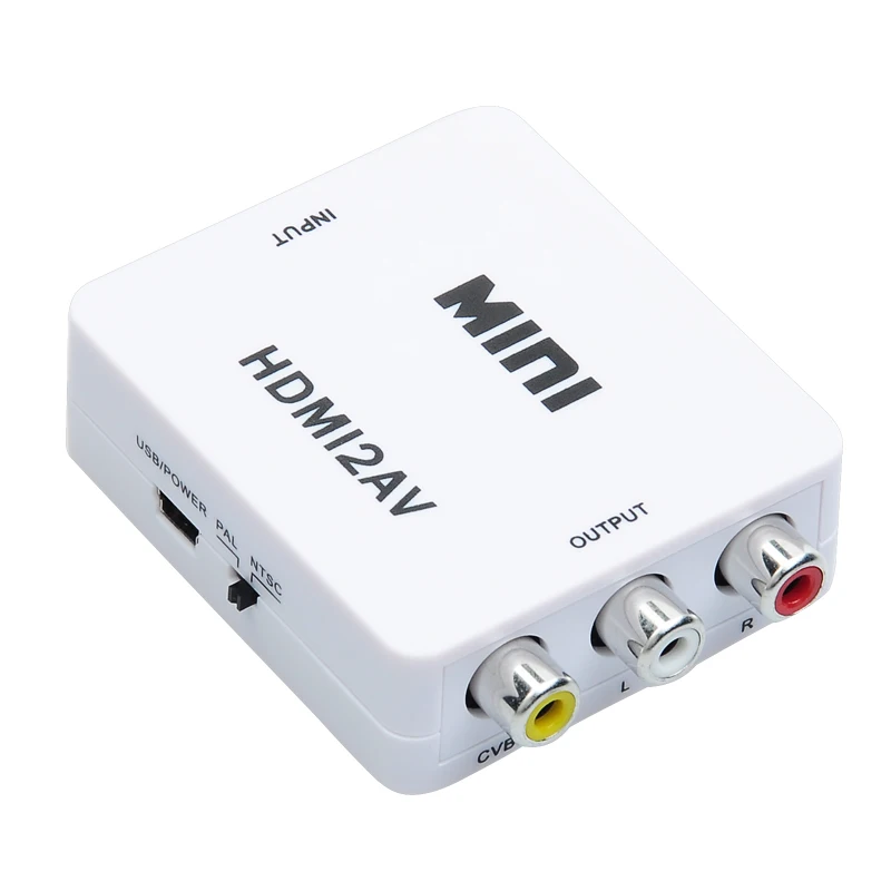 

Mini Video Converter Box HDMI to RCA AV/CVSB L/R Video 1080P HDMI2AV Support NTSC PAL Output HDMI TO AV Scaler Switch Adapter