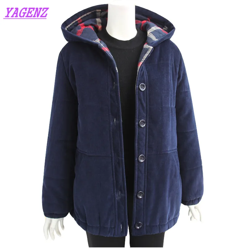 

Winter Warm Middle-aged women Down cotton Jacket Noble Women Long Cotton Outerwear Plus size Hooded Dark blue Overcoat 4XL B504