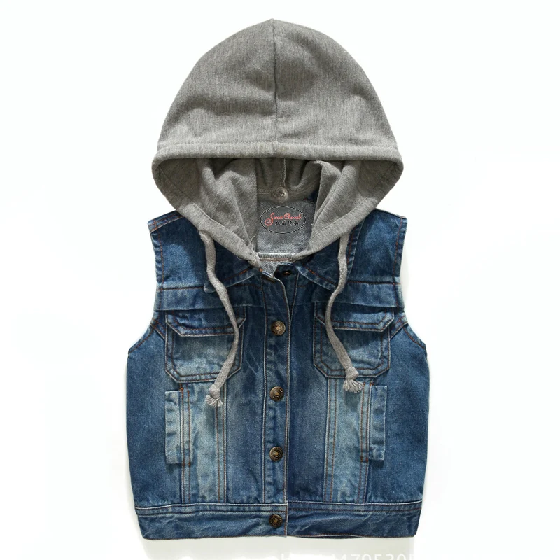 

Free Shipping 1-5yrs Autumn Children's Denim Vest 2017 Spring Baby Girls Hooded Denim Vests Baby Kids Vests Baby Boys Waistcoats