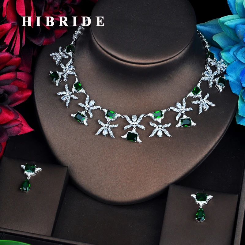 HIBRIDE font b Luxury b font Design Green Cubic Zircon font b Jewelry b font Sets