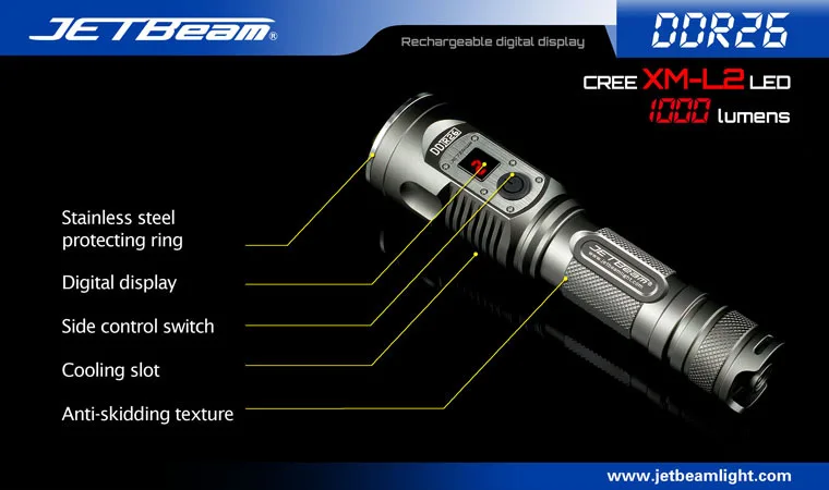 Фонарик DDR26 Cree XM-L2 светодиодный 1000 Люмен аккумуляторная цифровая фонарик с дисплеем совместим с 18650 батарея