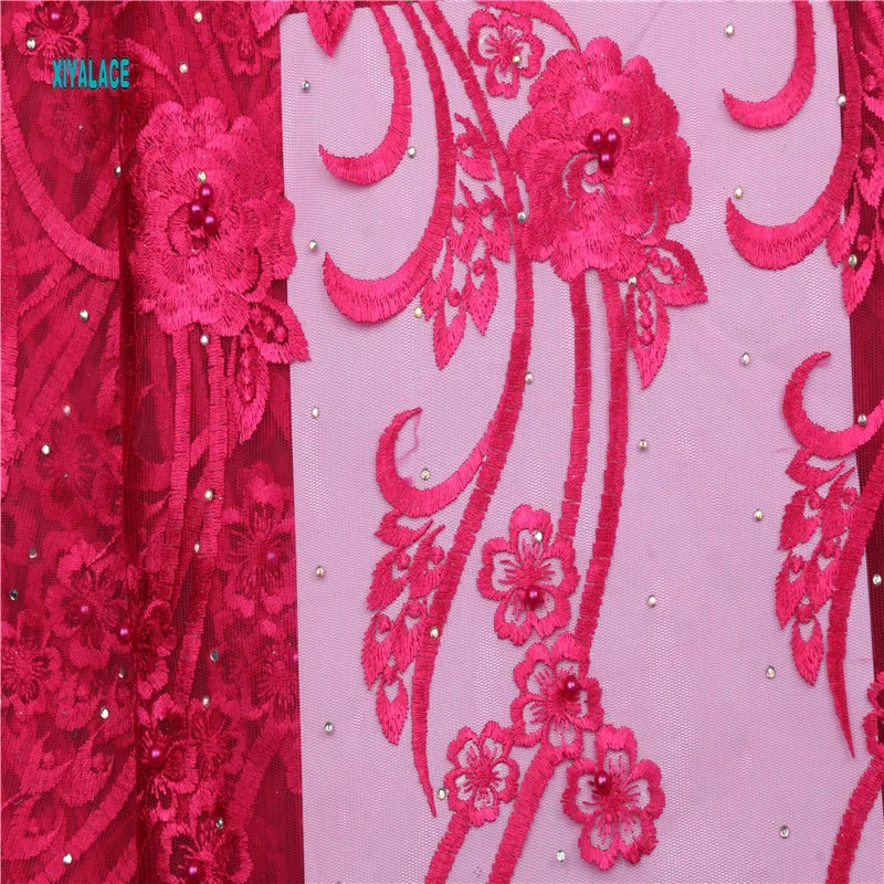 African lace fabric Beads Lace Fabric Embroidered Nigerian Net Laces Fabric Bridal High Quality French Tulle YA2258B-1