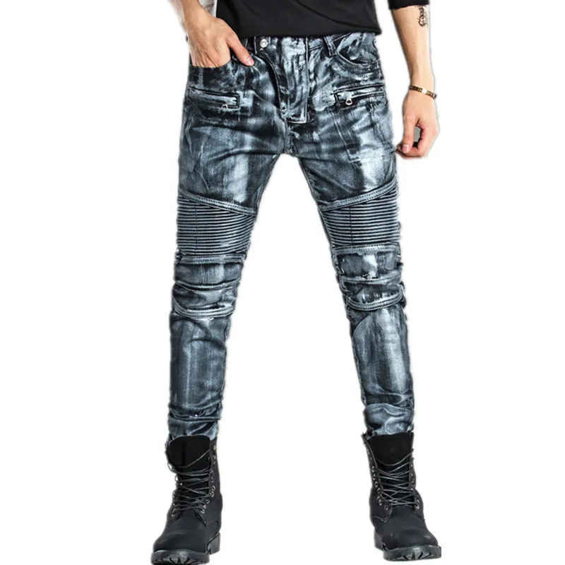 Moto Jeans 2019 Men Skinny Jeans Men Runway Slim Racer Biker Stretch