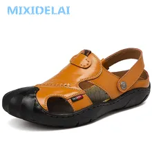 MIXIDELAI/брендовые летние мужские обычные пляжные сандалии из натуральной кожи; качественные римские сандалии на мягкой подошве; большие размеры 39-48