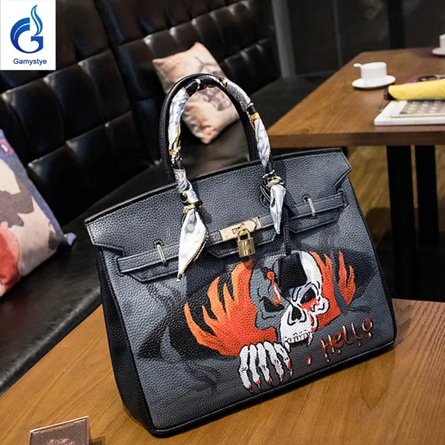 Gamystye Graffiti Leather Handbags Women S Luxury Bags Hand Painted Gamystye Graffiti Leather Handbags Women S Luxury Bags Hand Painted Hello Skull Rock Punk Painting Totes Female