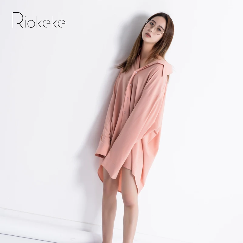 Riokeke негабаритное платье рубашка с длинными рукавами для женщин Повседневная