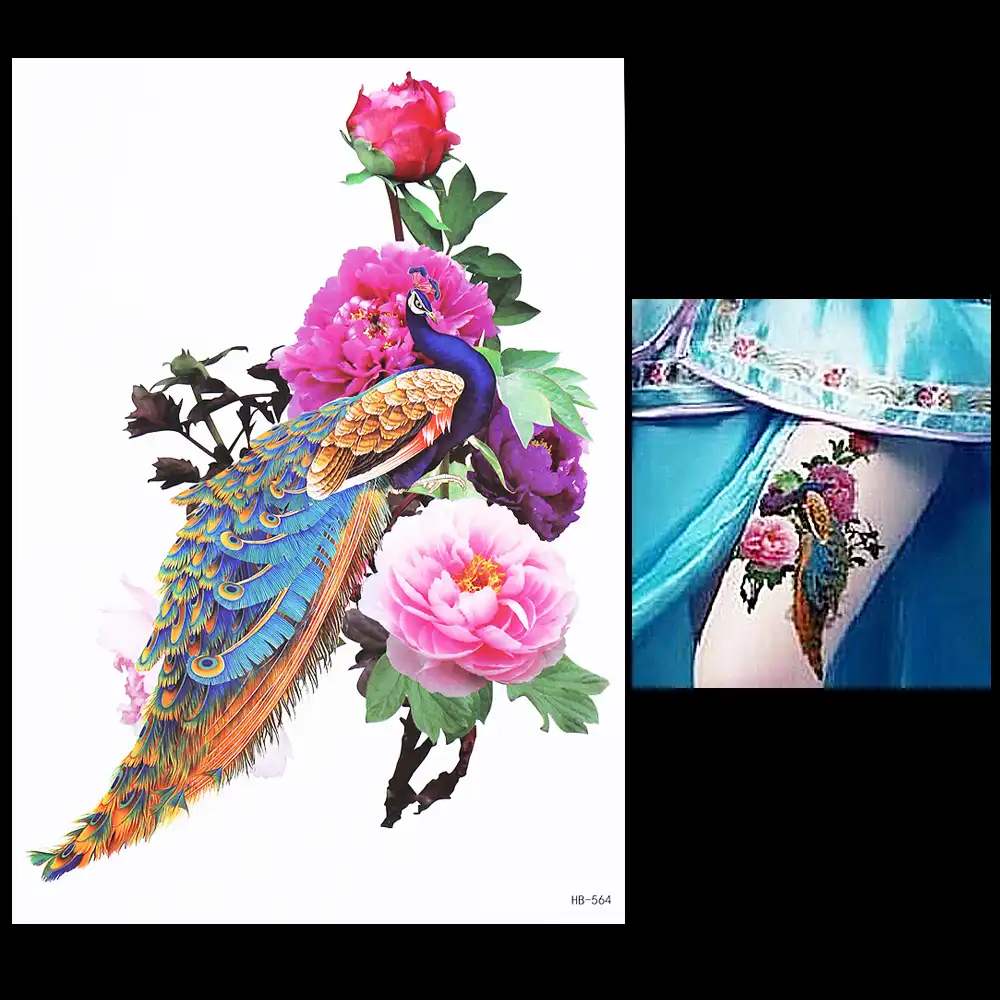 1 Sheet Colorful Peacock Drawing Peony Flower Tattoo Design Hb564 Sexy Women Men Body Art Temporary Tattoo Sticker Decal Product Sticker Background Stickers Cactusstickers International Aliexpress
