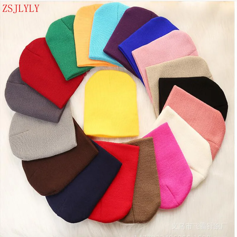 

ZSJLYLY Autumn Winter Warm Solid Baby Hat Children's Hats Boys Girls Cotton Cap Child Knitted Wool Caps Newborn Candy Color Hat