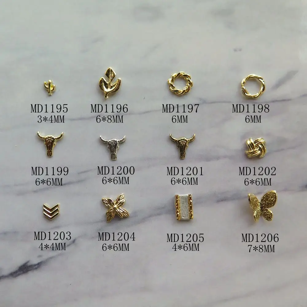 

3D 50pcs/bag Different Metal 3D Charms Gold Leaf Butterfly Circle Cow-Head MD1195-1206