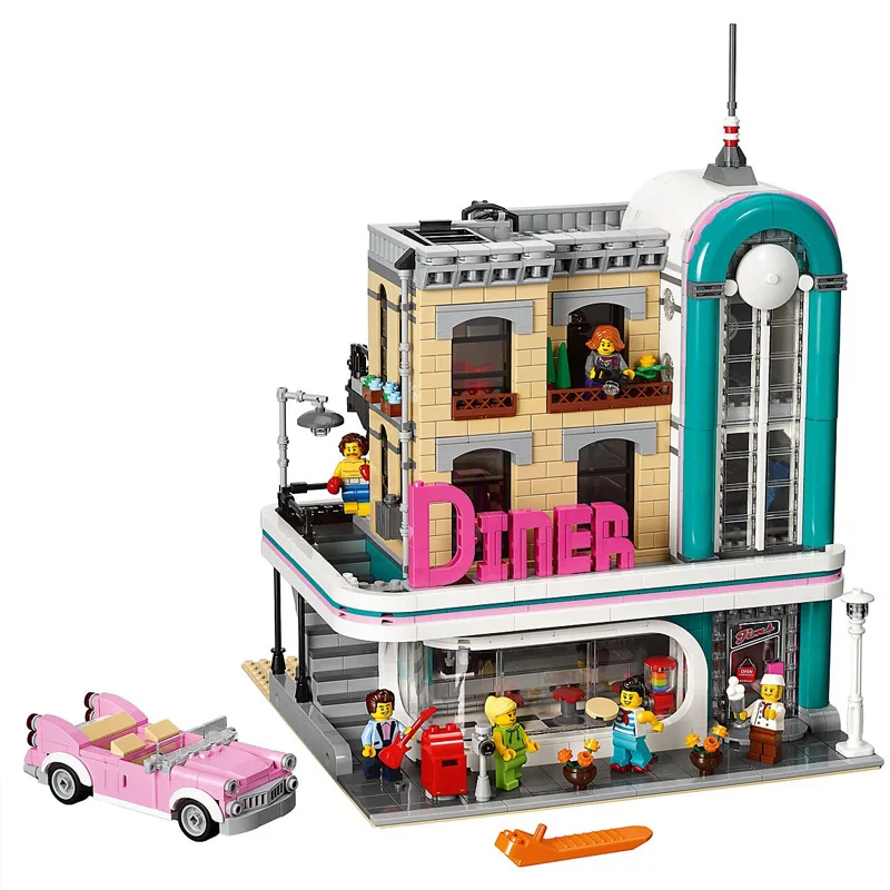 

2778Pcs Street view Series The Downtown Diner Model Building Blocks Compatible legoings 10260 15037 Bricks Toys Gifts