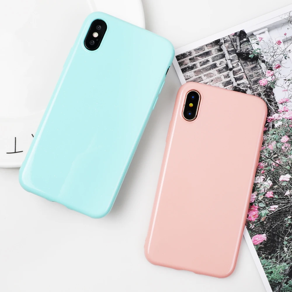 

SUYACS Phone Case For iPhone XR XS Max 6 6S 7 8 Plus X Cute Candy Color Soft TPU Glitter Full Body Phone Back Cover Shell Gifts