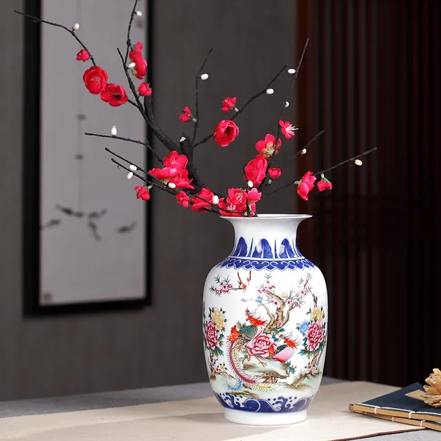 Blue and White Ceramic Vase Pheonix Porcelain Flower Ancient Chinese Figure Story Pattern Vase Handmade Jingdezhen Flower Vases 6