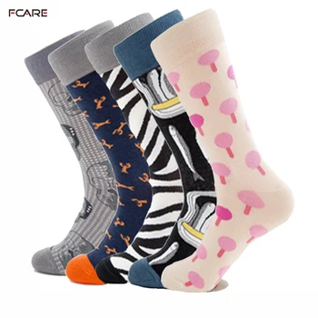 

Fcare 10PCS = 5 Pairs New Fashion Big plus size 41-46 EU cartoon men's Crew cotton socks
