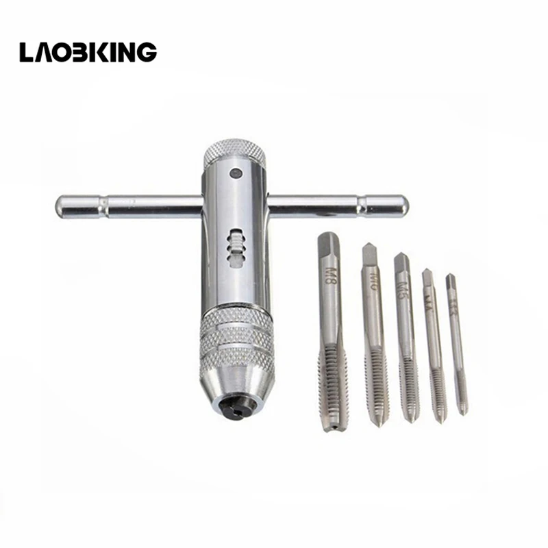 

5Pcs/set Adjustable M3-M8 3-8mm T-Handle Ratchet Taps Wrench Machine Screw Thread Metric Plug Tap Machinist Tools