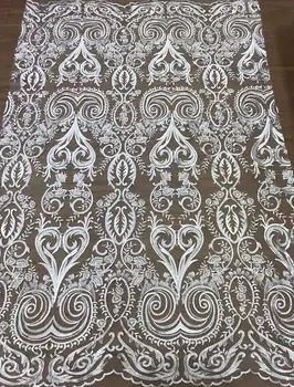 

White wedding dress fabric wave line embroidery French mesh tulle ZLL-51213 African Nigerian lace fabric