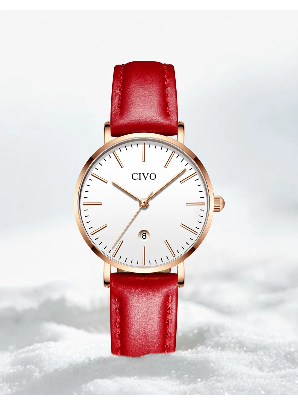 CIVO модные ультра тонкие женские часы лучший бренд класса люкс водостойкие Дата дамы часы красный кожаный ремешок Часы Relogio Feminino