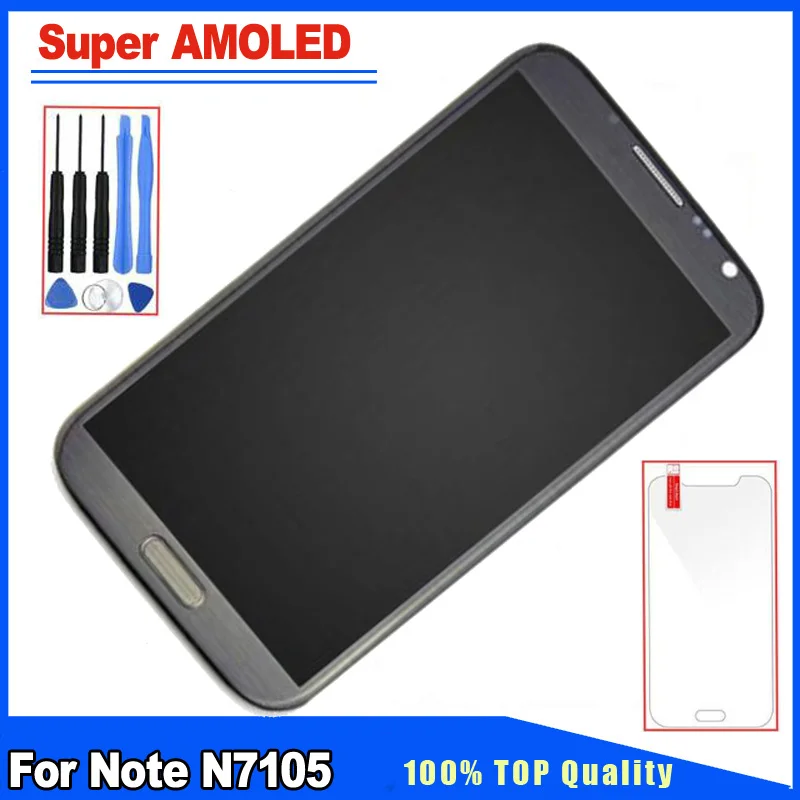 

100% Super AMOLED Quality For Samsung Galaxy Note 2 N7105 LCD Display Touch Screen With Frame Full Assembly White/Grey