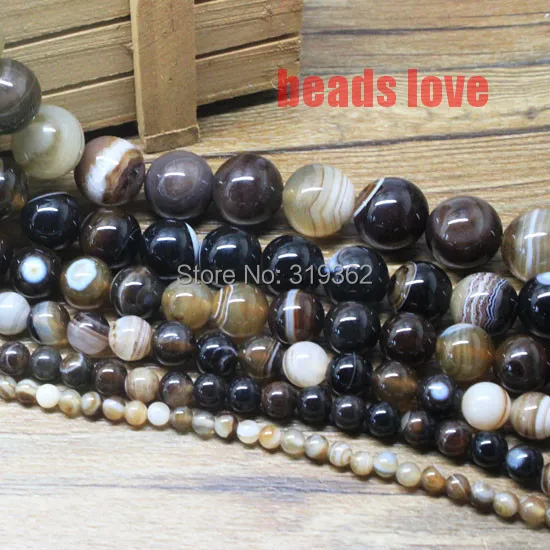 

Natural Stone Beads Dark Brown Striated Agates Onyx Smooth Round Loose Beads Pick Size 15.5"Strand 4 6 8 10 12 14mm Wholesale
